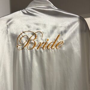 White Satin Bride Robe with Gold Embroidery